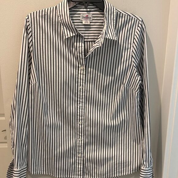 J. Crew Tops - J. Crew Haberdashery Black and White Striped Button Down Shirt size Large